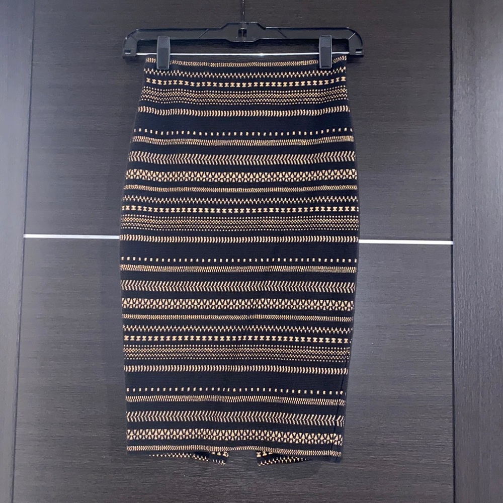 Express Black and Tan Striped Knit Pencil Skirt